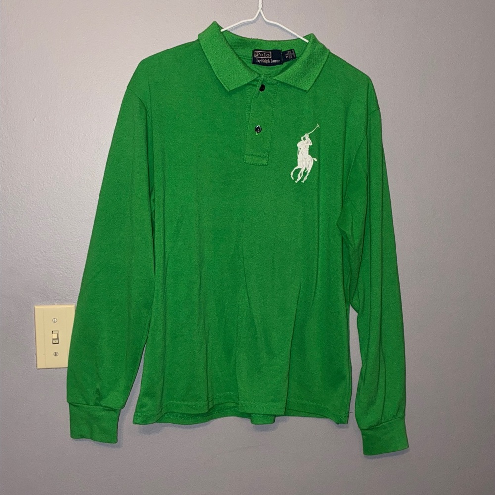Ralph Lauren Vibrant Green 100% Cotton Long Sleeve Polo